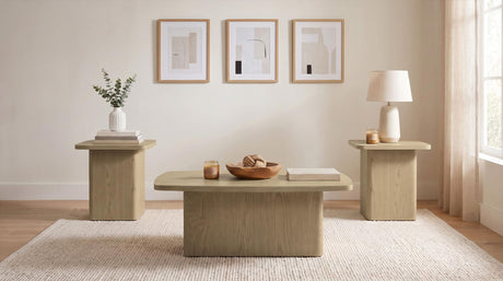Fraser 3-Piece Greige Pedestal Coffee and End Table Set from Ella Furniture