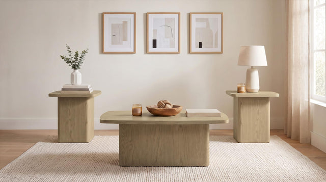 Fraser 3-Piece Greige Pedestal Coffee and End Table Set from Ella Furniture