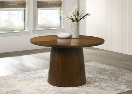 Galindo 52-inch Round Walnut Veneer Dining Table Walnut view 2