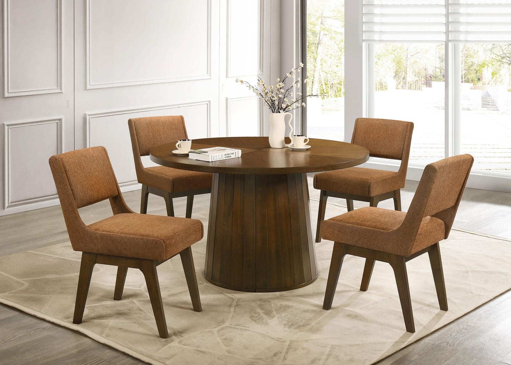 Galindo 52-inch Round Walnut Veneer Dining Table Walnut view 8