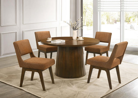 Galindo 52-inch Round Walnut Veneer Dining Table Walnut view 8