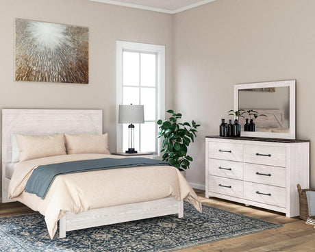 Gerridan White Gray Panel Bedroom Set Queen 4: Bed, Dresser, Mirror, NightStand from Ella Furniture