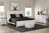 Gerridan White Gray Panel Bedroom Set King 4: Bed, Dresser, Mirror, NightStand from Ella Furniture