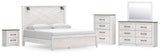 Gerridan White Gray Panel Bedroom Set King 5: Bed, Dresser, Mirror, Chest, NightStand from Ella Furniture
