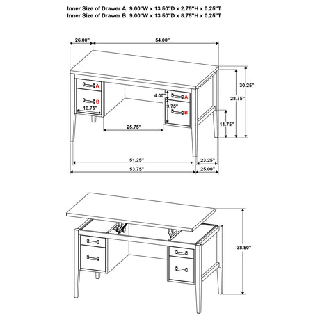 Graham 54-inch 4-drawer Double Pedestal Lift Top Computer Desk Chocolate view 17
