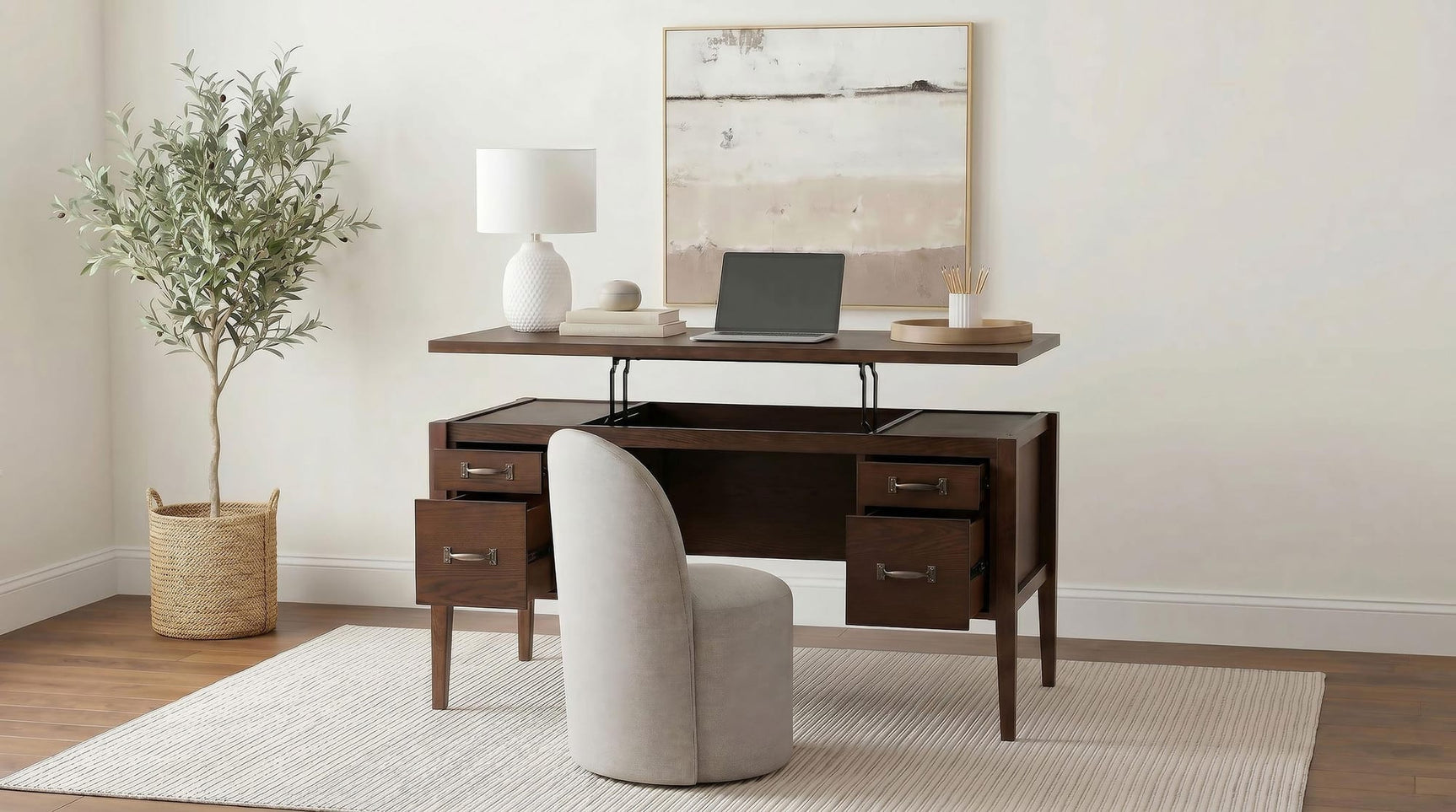 Graham 54-inch 4-drawer Double Pedestal Lift Top Computer Desk Chocolate view 19