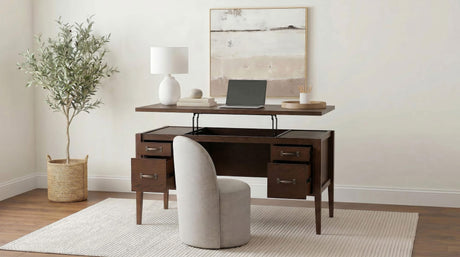 Graham 54-inch 4-drawer Double Pedestal Lift Top Computer Desk Chocolate view 19