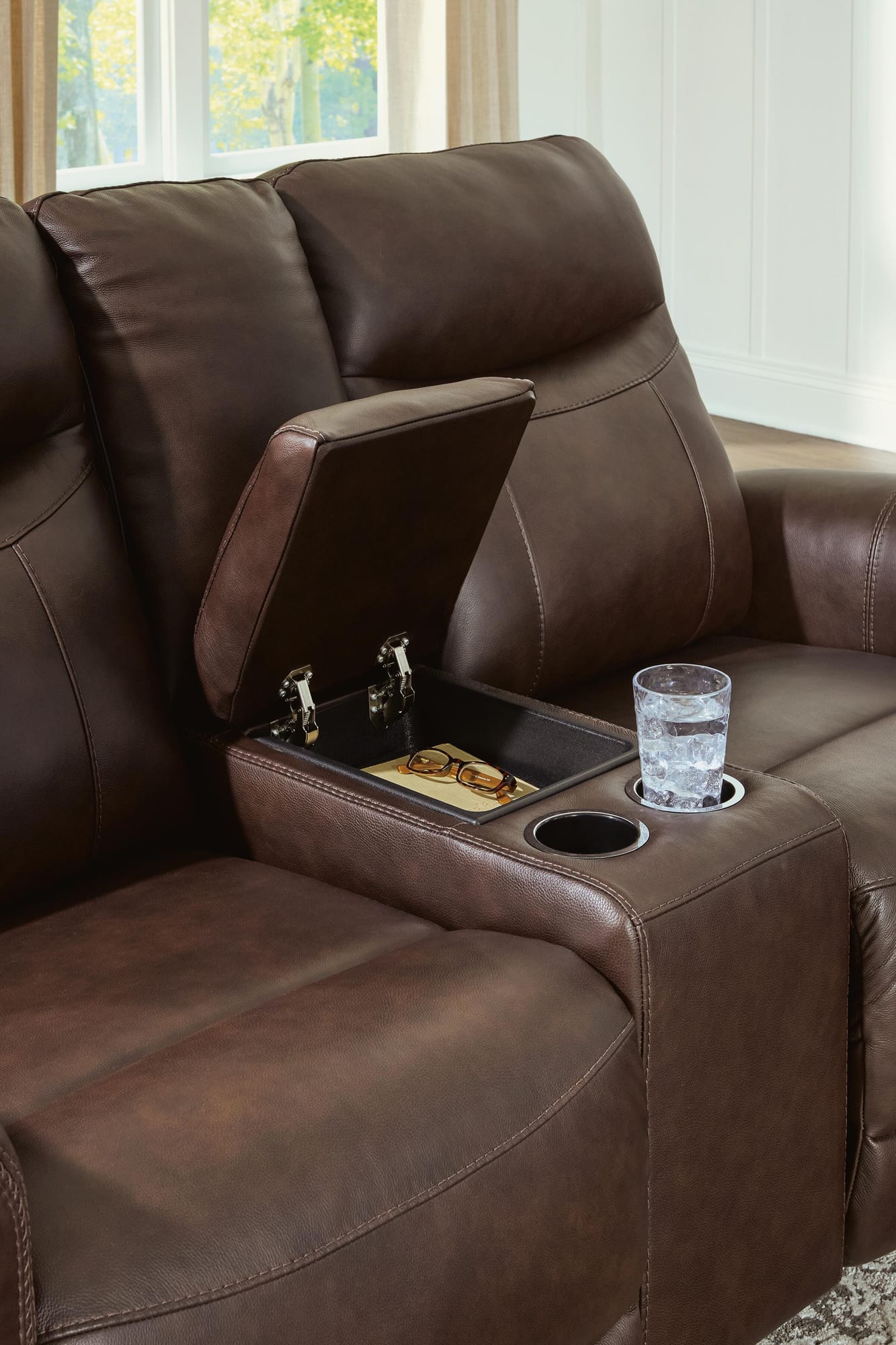 Gravier Cordova Leather Power Reclining Loveseat with Console from Ella Furniture