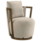 Harlowe Upholstered Swivel Accent Chair with Wood Arms Greige and Brown from Ella Furniture