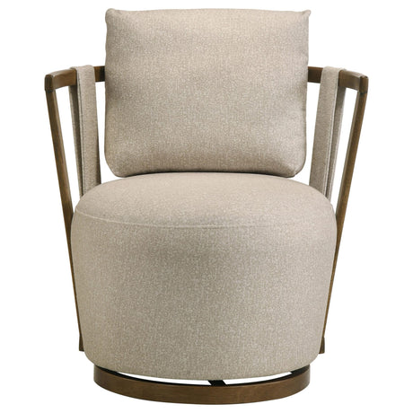 Harlowe Upholstered Swivel Accent Chair with Wood Arms Greige and Brown view 2