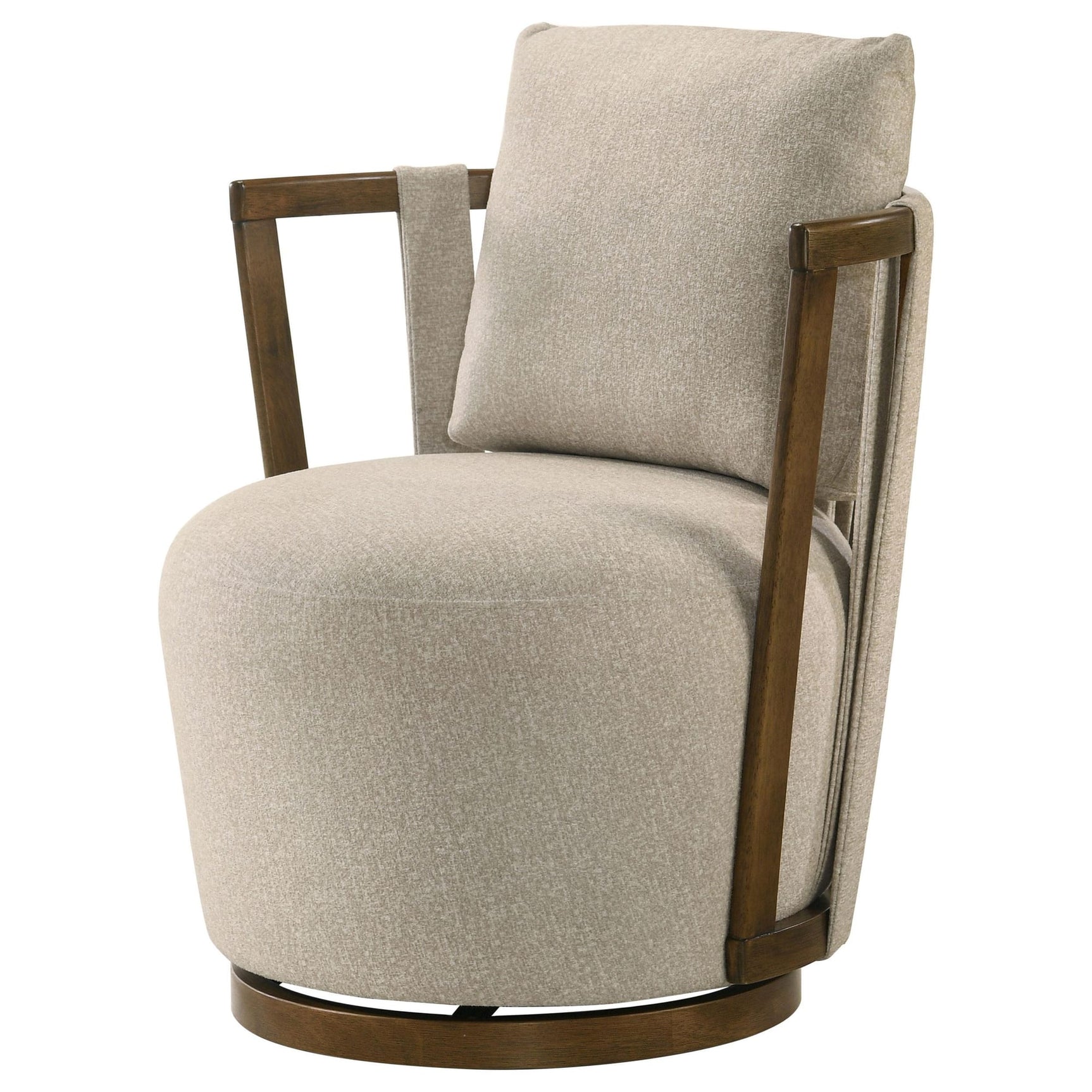 Harlowe Upholstered Swivel Accent Chair with Wood Arms Greige and Brown view 3