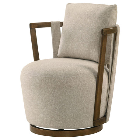 Harlowe Upholstered Swivel Accent Chair with Wood Arms Greige and Brown view 3