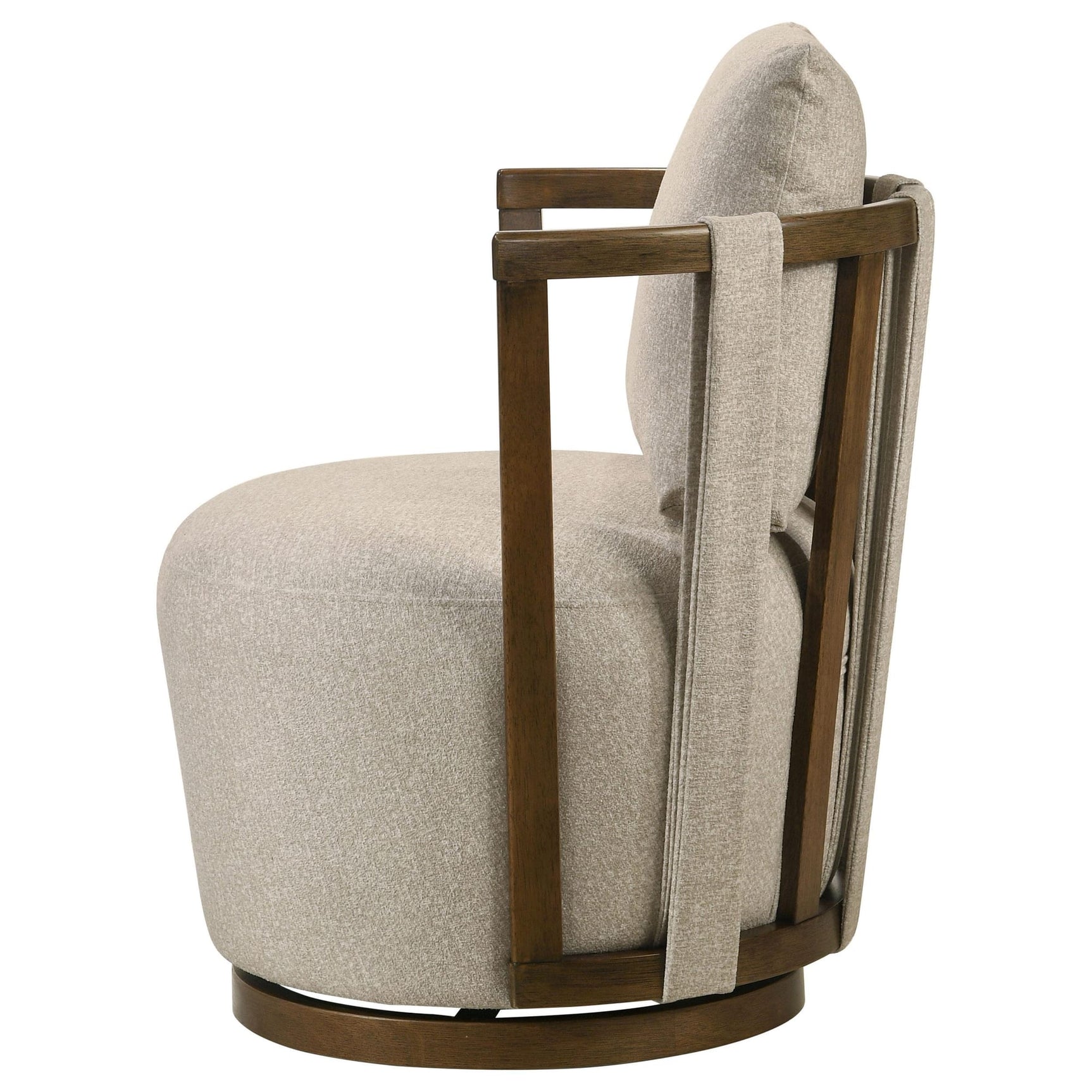Harlowe Upholstered Swivel Accent Chair with Wood Arms Greige and Brown view 4