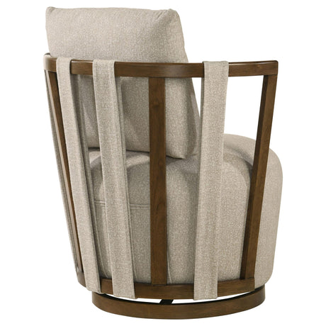 Harlowe Upholstered Swivel Accent Chair with Wood Arms Greige and Brown view 6