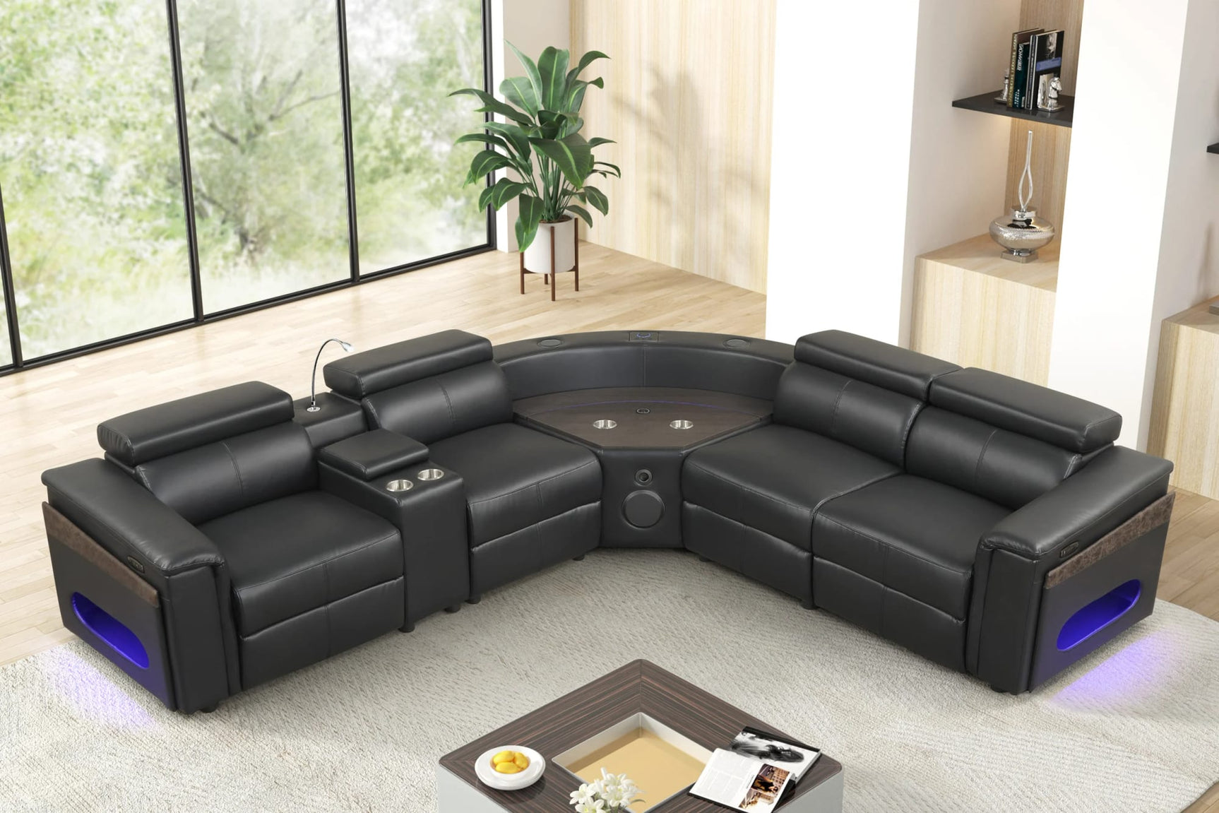 Holiday Black Power Reclining Sectional w Bluetooth Speakers view 2
