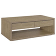 Ingram 2-Drawer Rectangular Coffee Table with Open Shelf Latte from Ella Furniture