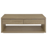Ingram 2-Drawer Rectangular Coffee Table with Open Shelf Latte view 4
