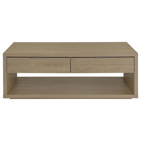 Ingram 2-Drawer Rectangular Coffee Table with Open Shelf Latte view 4