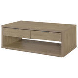 Ingram 2-Drawer Rectangular Coffee Table with Open Shelf Latte view 5