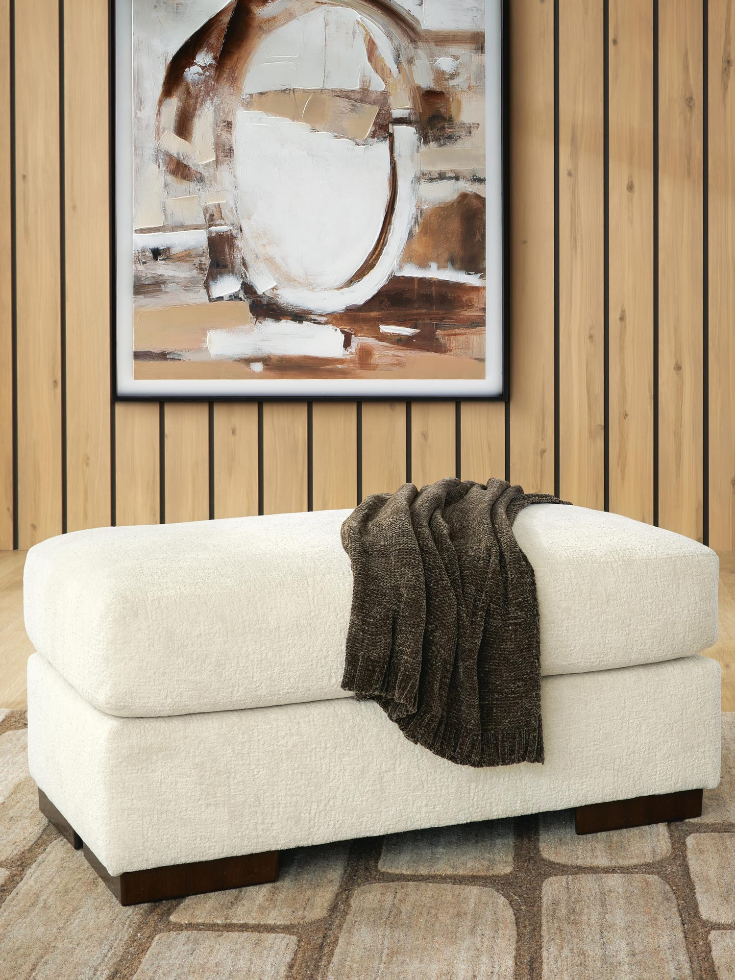 Jayne Park Sand Chenille Ottoman from Ella Furniture
