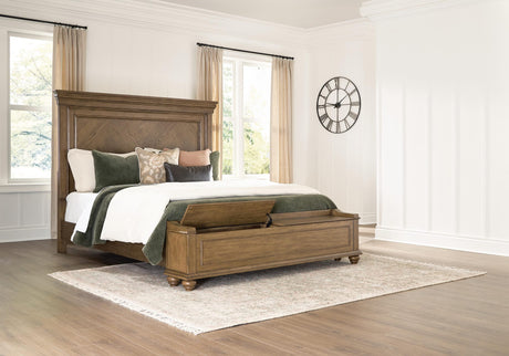 Karallin Medium Brown King Panel Storage Bed from Ella Furniture