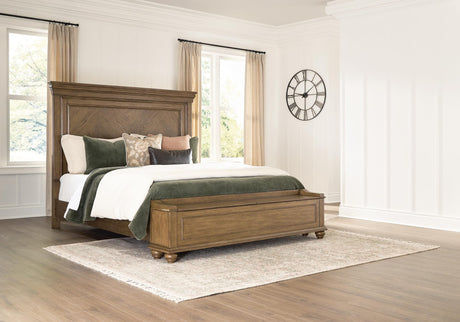 Karallin Medium Brown King Panel Storage Bed view 2