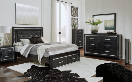 Kaydell Black Panel Storage Bedroom Set King 3: Bed, Dresser, Mirror from Ella Furniture
