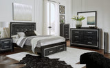 Kaydell Black Upholstered Panel Storage Bedroom Set King 3: Bed, Dresser, Mirror from Ella Furniture