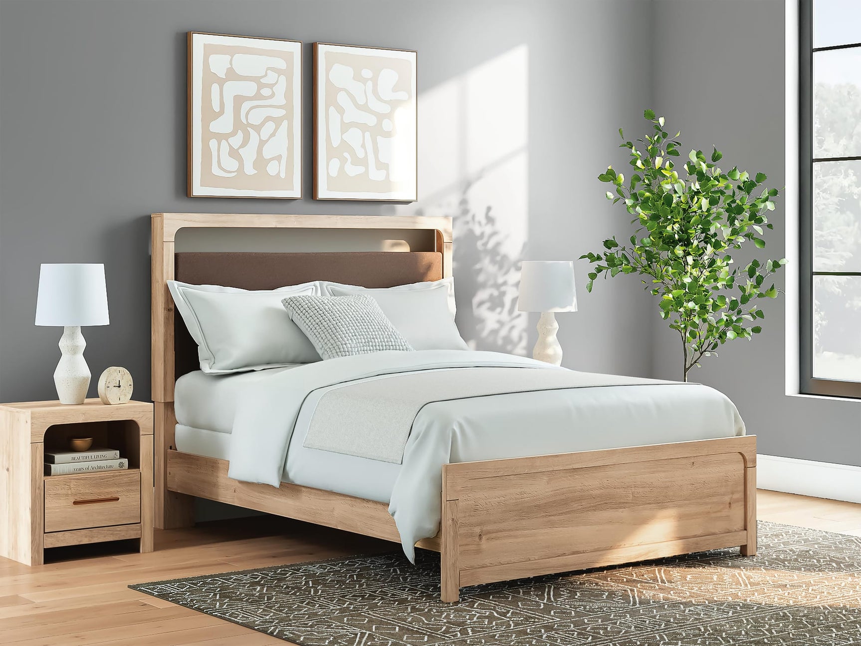 Kinlanni Tan Upholstered Panel Bedroom Set view 9
