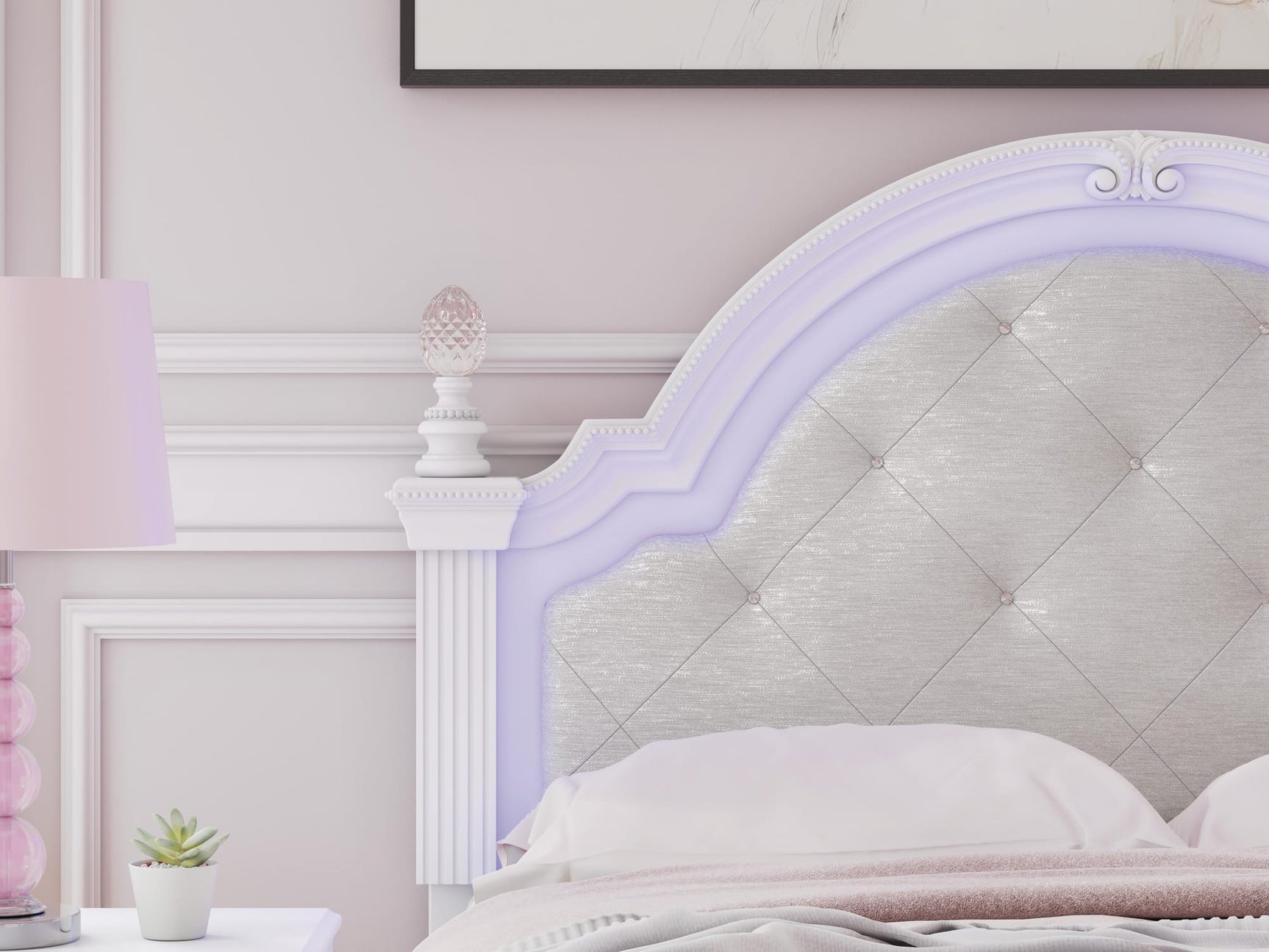 Kozlani White Upholstered Panel Bedroom Set Full 3: Bed, Dresser, Mirror from Ella Furniture