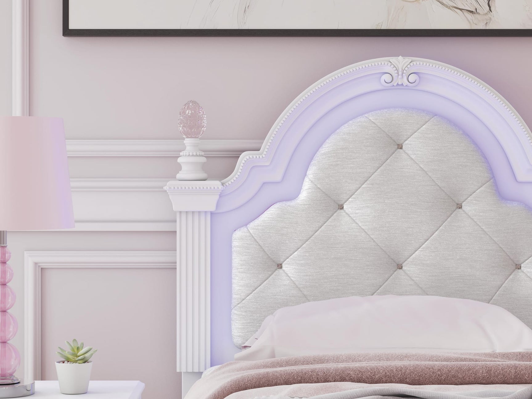 Kozlani White Upholstered Panel Bedroom Set Twin 3: Bed, Dresser, Mirror from Ella Furniture