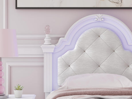 Kozlani White Upholstered Panel Bedroom Set Twin 3: Bed, Dresser, Mirror from Ella Furniture