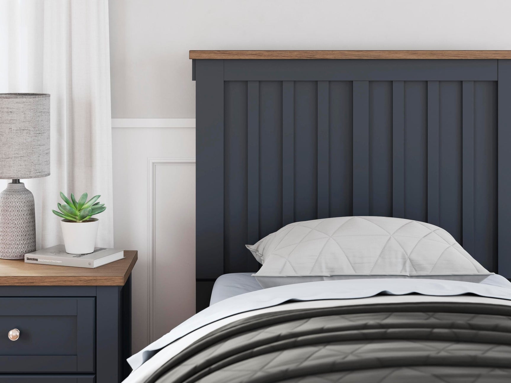 Landocken Brown/Blue Panel Bedroom Set Twin 3: Bed, Dresser, Mirror from Ella Furniture