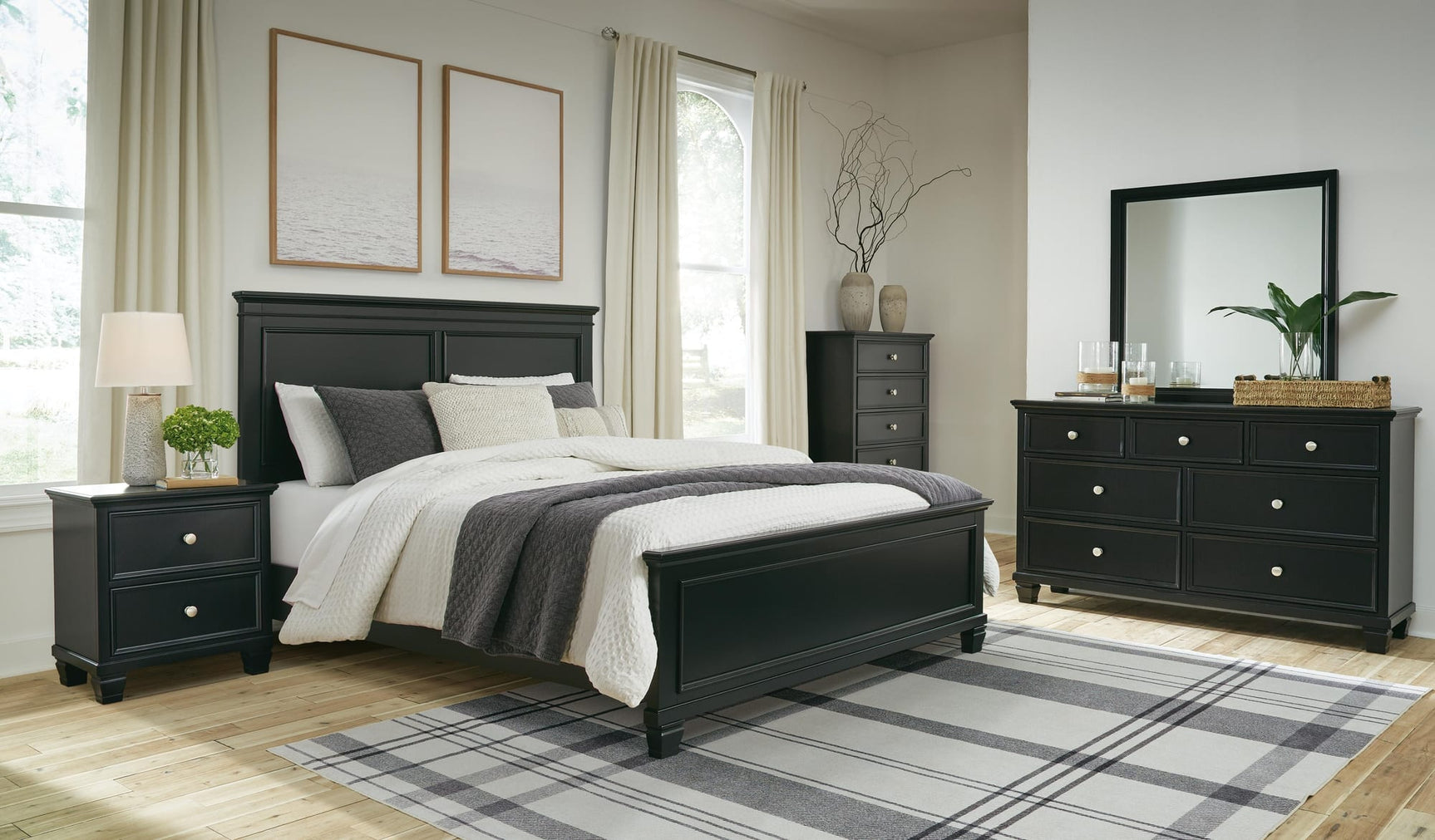 Lanolee Black Panel Bedroom Set Queen 5: Bed, Dresser, Mirror, Chest, NightStand from Ella Furniture