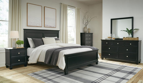 Lanolee Black Panel Bedroom Set Queen 5: Bed, Dresser, Mirror, Chest, NightStand from Ella Furniture