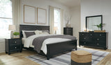 Lanolee Black Panel Bedroom Set King 5: Bed, Dresser, Mirror, Chest, NightStand from Ella Furniture