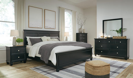 Lanolee Black Panel Bedroom Set King 5: Bed, Dresser, Mirror, Chest, NightStand from Ella Furniture