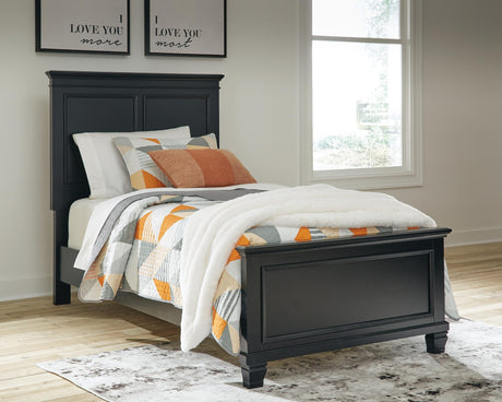 Lanolee Black Panel Bedroom Set Twin 3: Bed, Dresser, Mirror from Ella Furniture