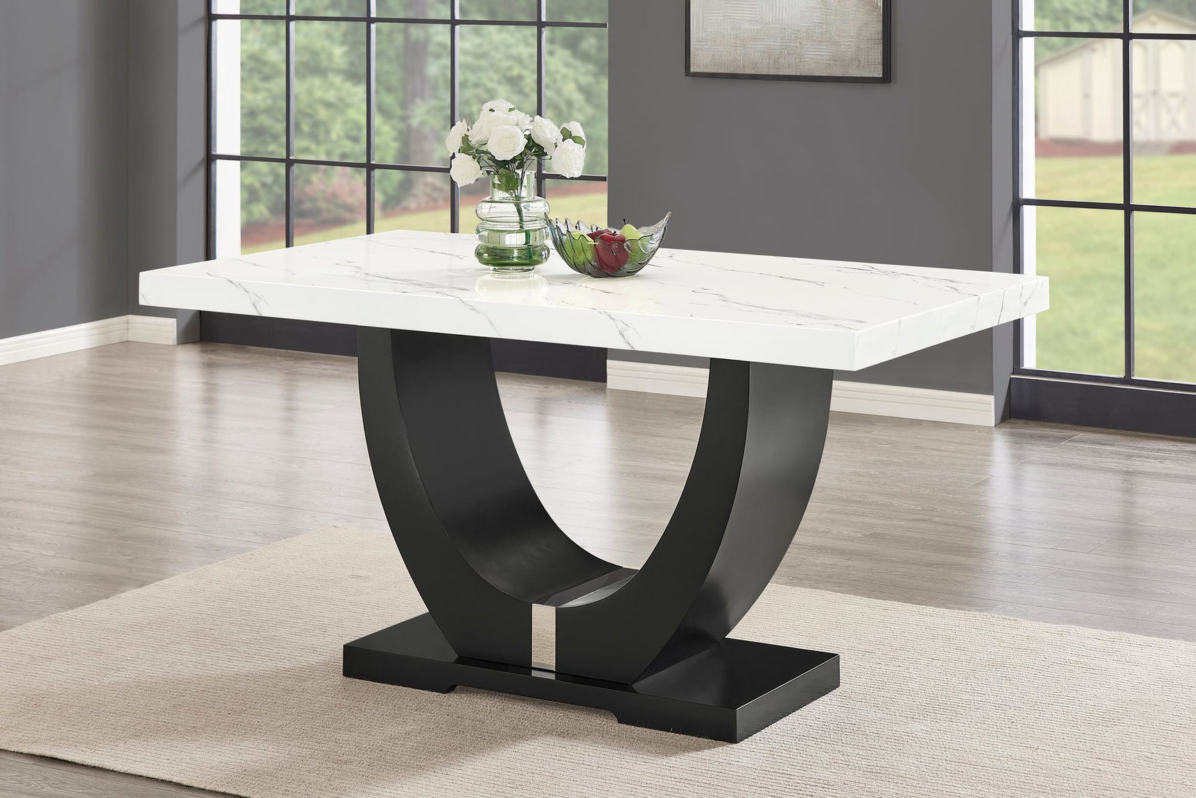 Larry 7-Piece Counter-Height Dining Set with White Marble-Look Table and Grey Velvet Stools view 3
