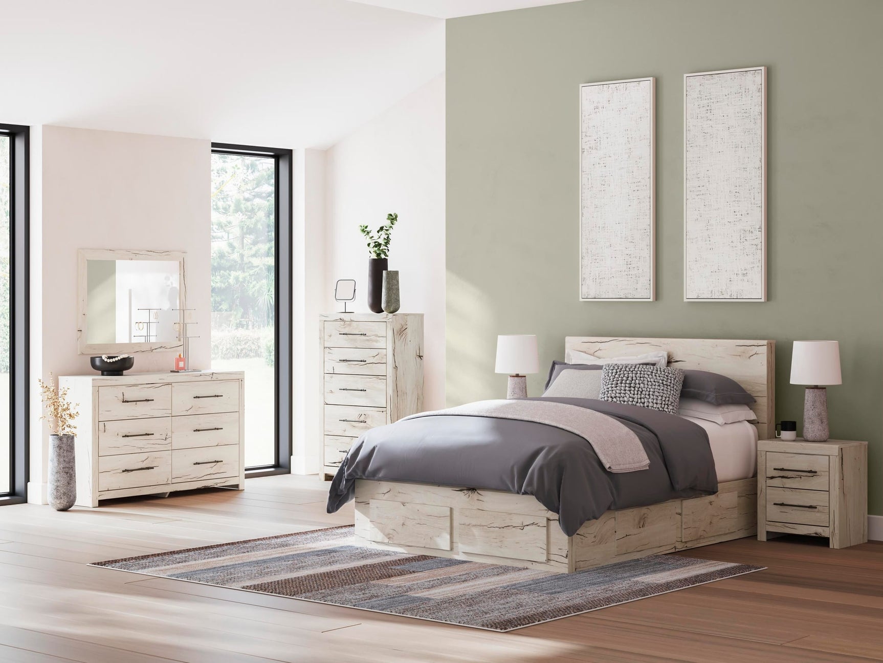 Lawroy Light Natural Panel Storage Bedroom Set 4 Queen 3: Bed, Dresser, Mirror from Ella Furniture