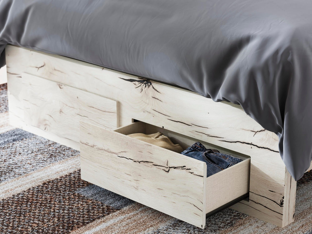Lawroy Light Natural Panel Bedroom Set — 2-Drawer Footboard Storage