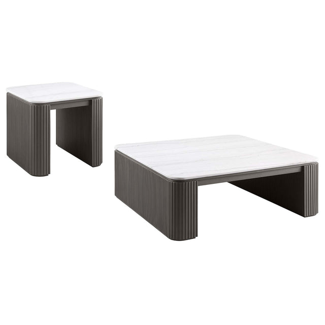 Lior 2-Piece Square Marble Top Coffee and End Table Set Charcoal from Ella Furniture