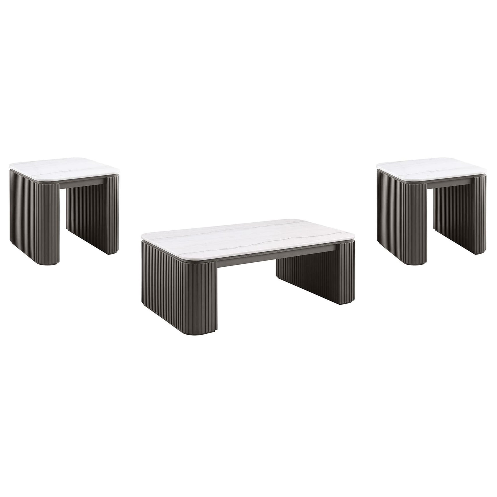 Lior 3-Piece Rectangular Marble Top Coffee and End Table Set Charcoal from Ella Furniture