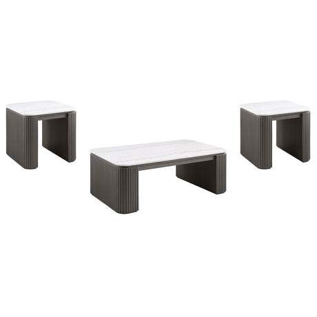 Lior 3-Piece Rectangular Marble Top Coffee and End Table Set Charcoal from Ella Furniture