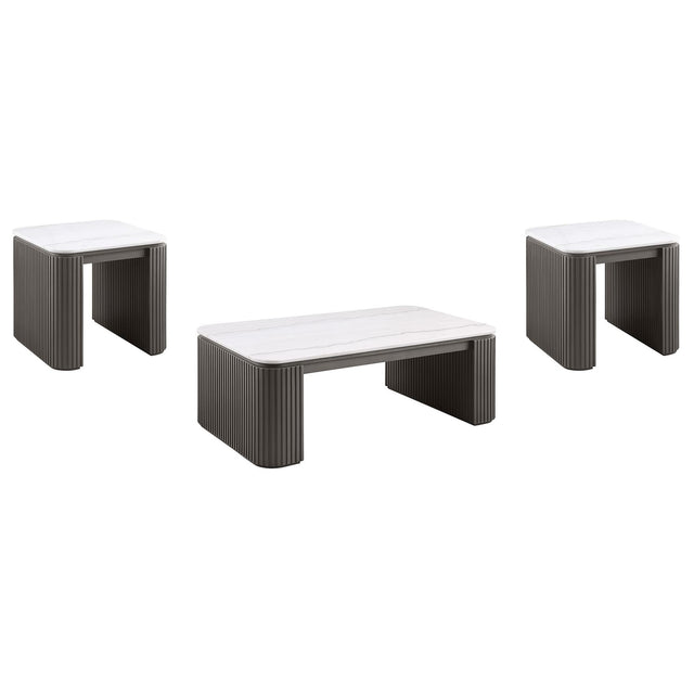 Lior 3-Piece Rectangular Marble Top Coffee and End Table Set Charcoal from Ella Furniture