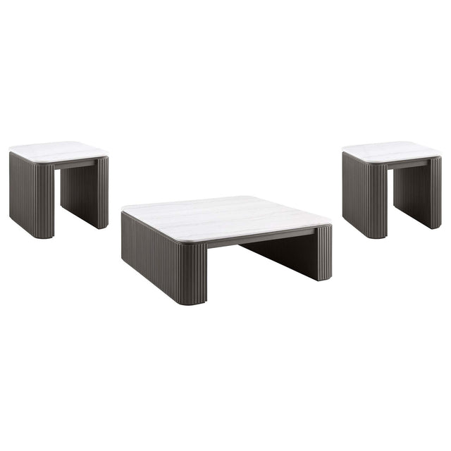 Lior 3-Piece Square Marble Top Coffee and End Table Set Charcoal from Ella Furniture