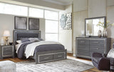 Lodanna Gray Panel Bedroom Set — 2-Drawer Footboard Storage