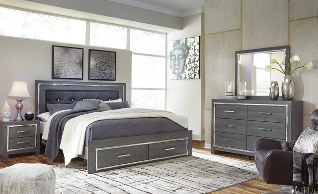 Lodanna Gray Panel Bedroom Set — 2-Drawer Footboard Storage