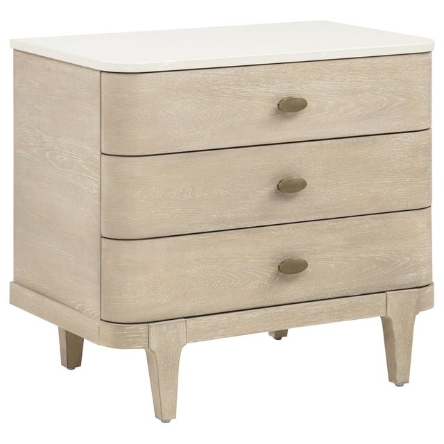 Lucaire 3-drawer Nightstand Bedside Table Sandstone from Ella Furniture