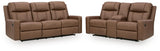 Mackmenville Caramel Reclining Sofa and Reclining Loveseat with Console view 5